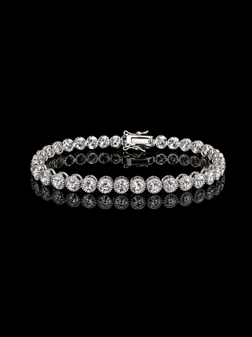 Classic Tennis Bracelet with Simulated Diamonds 6"/6.5"/7" Sterling Silver 925